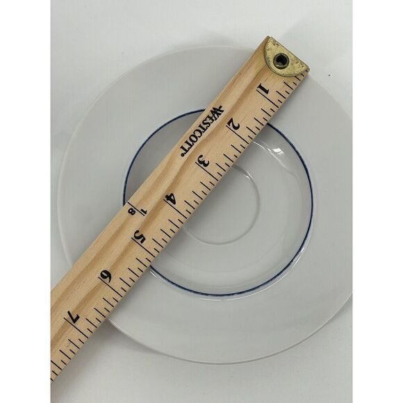 Crate & Barrel Epoch Blue Line White Tea Cup & Saucer Set Kathleen Wills Japan - Picture 6 of 8